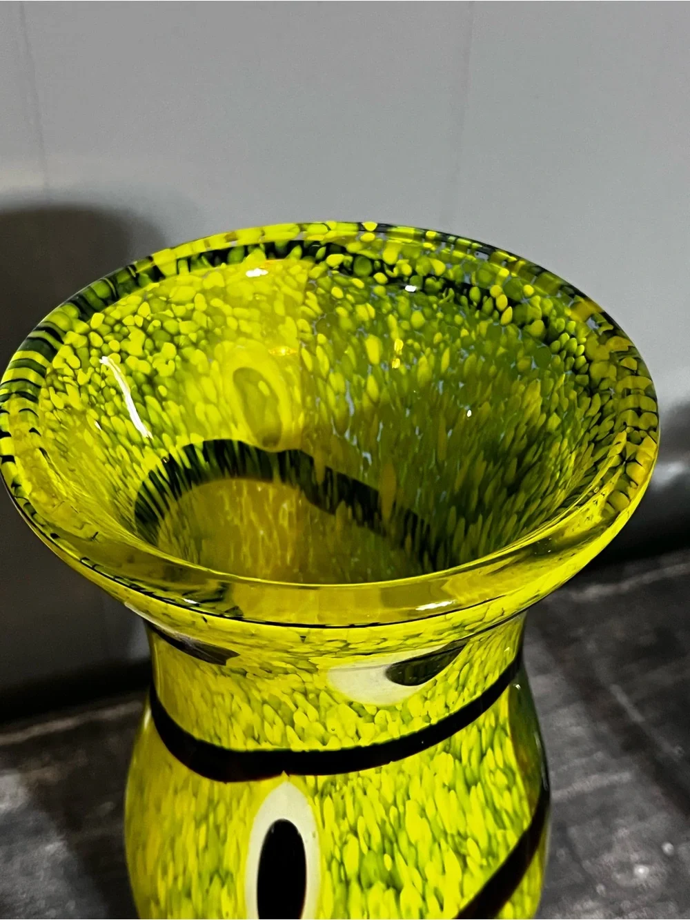 Murano Green with Black and White Eye Motif Art Glass Vase